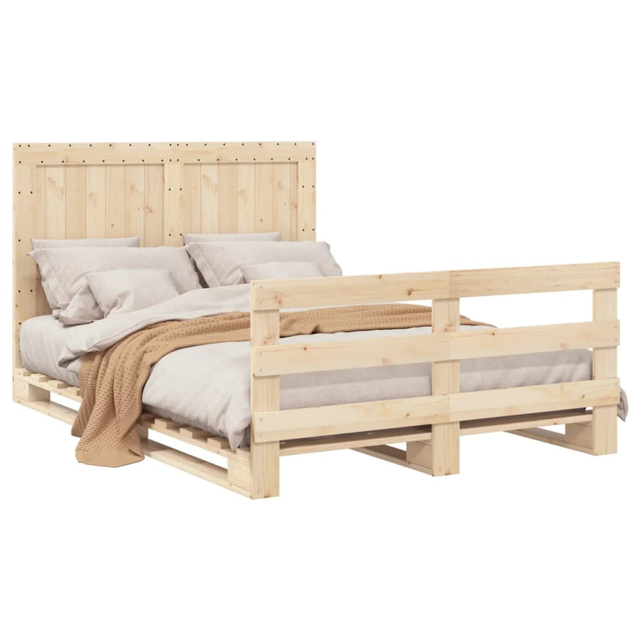 Bedframe met hoofdbord massief grenenhout wit 140x200 cm