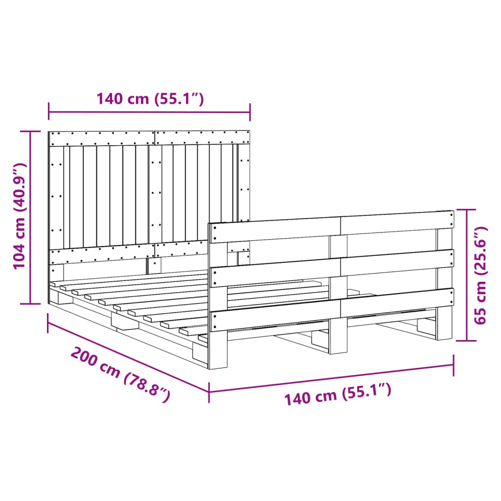 Bedframe met hoofdbord massief grenenhout wit 140x200 cm