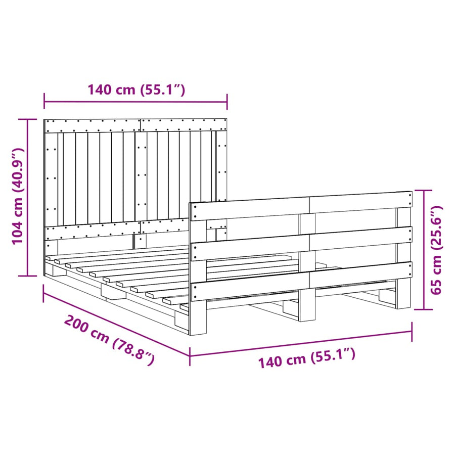 Bedframe met hoofdbord massief grenenhout wit 140x200 cm