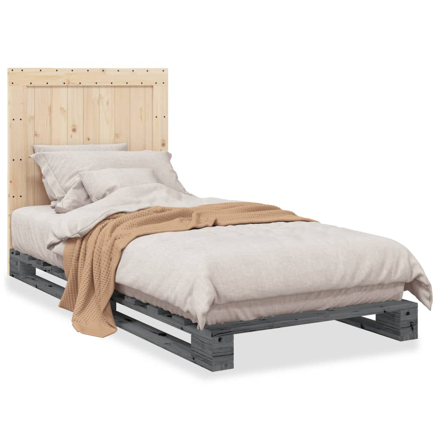 Bedframe Met Hoofdbord Massief Grenenhout Grijs 90X200 Cm Groen