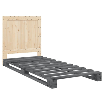 Bedframe Met Hoofdbord Massief Grenenhout Grijs 90X200 Cm Groen