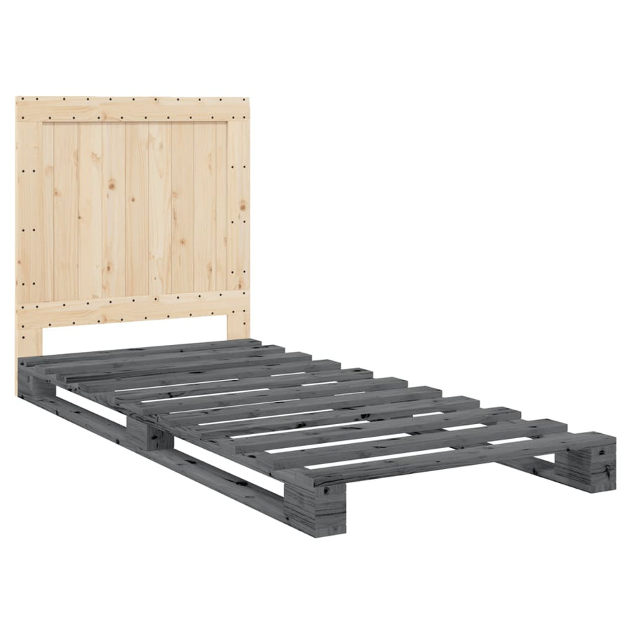 Bedframe Met Hoofdbord Massief Grenenhout Grijs 90X200 Cm Groen