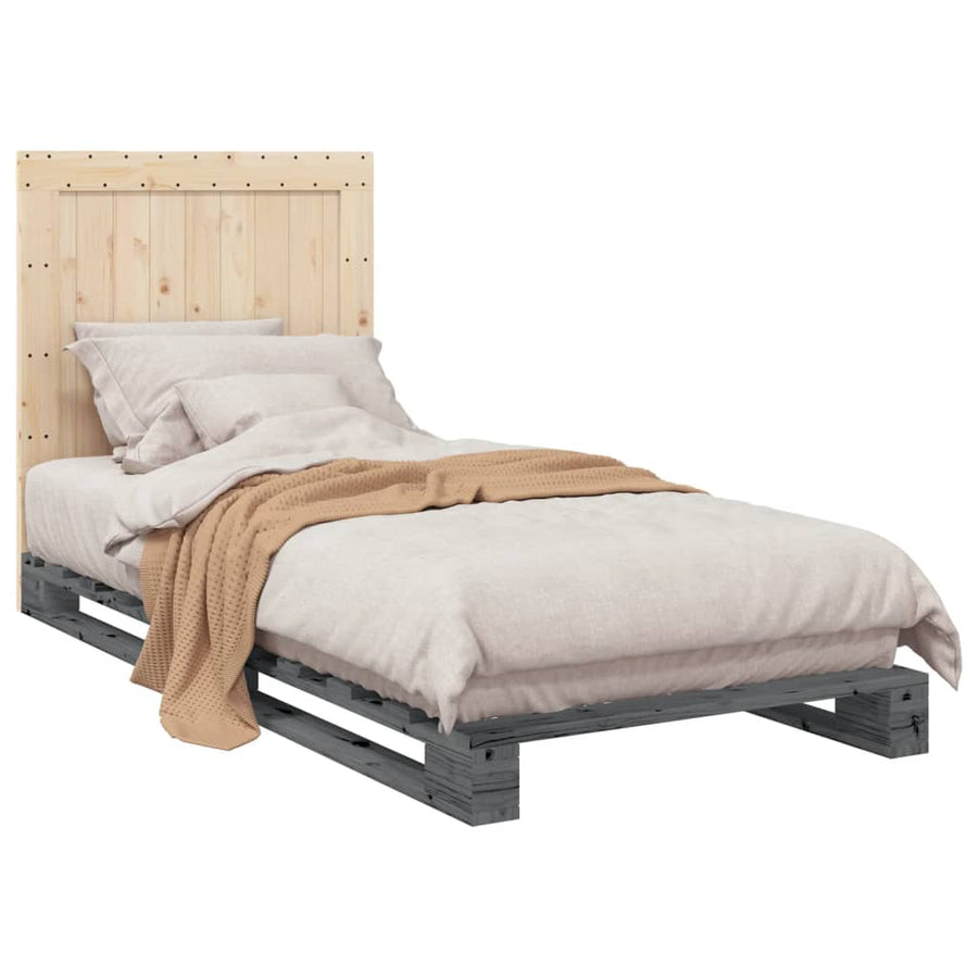 Bedframe Met Hoofdbord Massief Grenenhout Grijs 90X200 Cm Groen