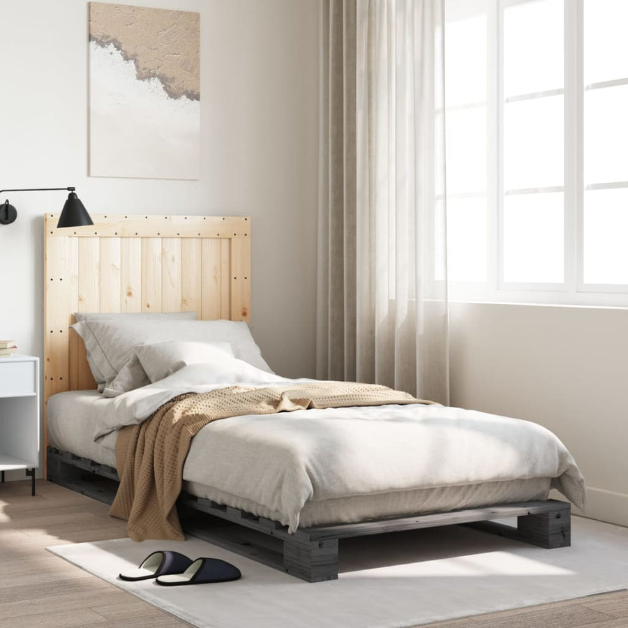 Bedframe Met Hoofdbord Massief Grenenhout Grijs 90X200 Cm Groen