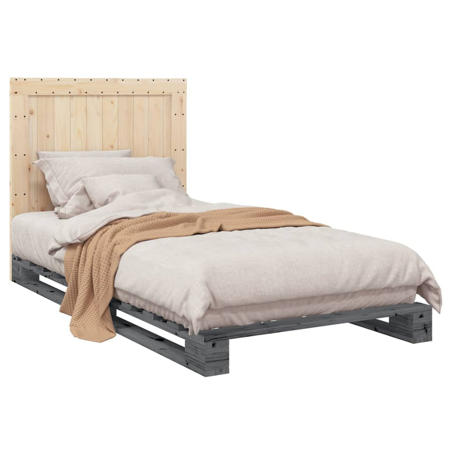 Bedframe Met Hoofdbord Massief Grenenhout Grijs 100X200 Cm