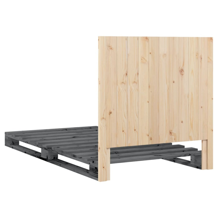 Bedframe Met Hoofdbord Massief Grenenhout Grijs 100X200 Cm