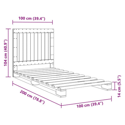 Bedframe Met Hoofdbord Massief Grenenhout Grijs 100X200 Cm