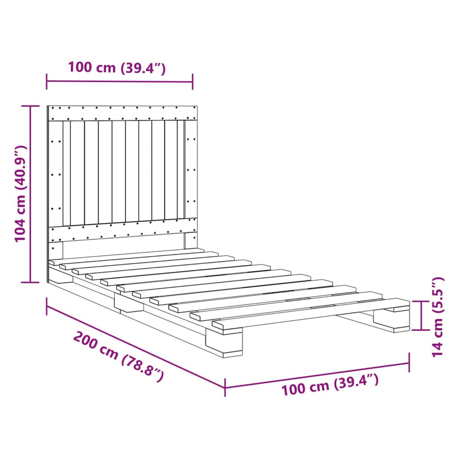 Bedframe Met Hoofdbord Massief Grenenhout Grijs 100X200 Cm