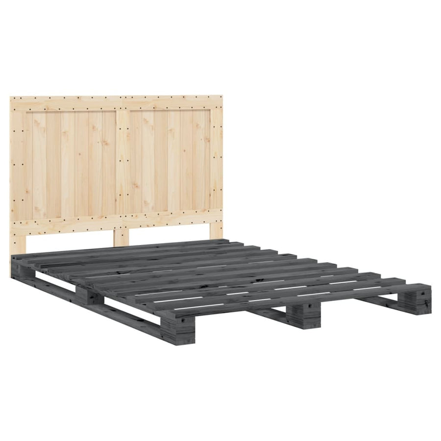 Bedframe met hoofdbord massief grenenhout grijs 140x200 cm