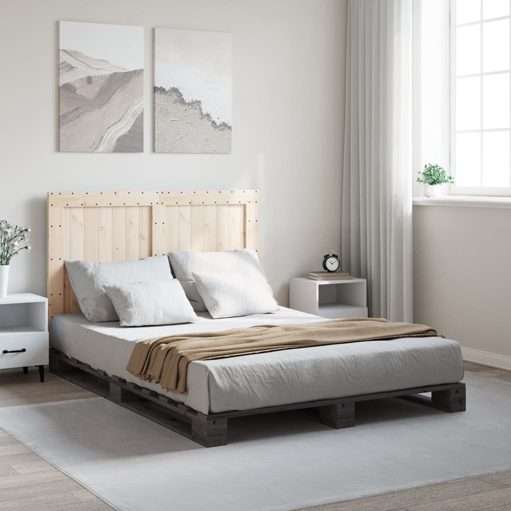 Bedframe met hoofdbord massief grenenhout grijs 140x200 cm