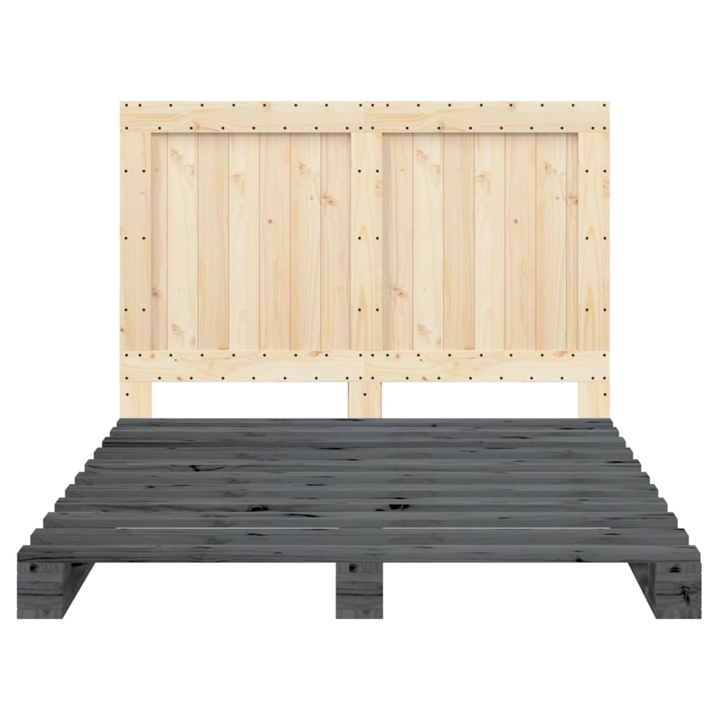 Bedframe met hoofdbord massief grenenhout grijs 140x200 cm