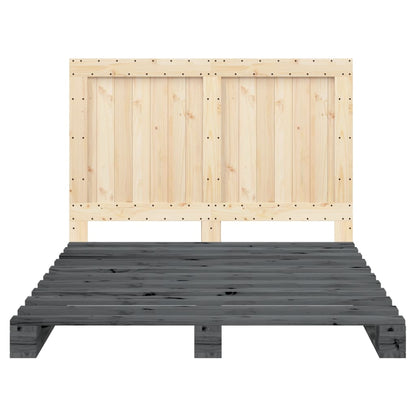 Bedframe met hoofdbord massief grenenhout grijs 140x200 cm