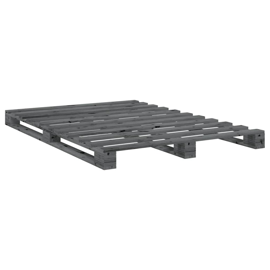 Bedframe met hoofdbord massief grenenhout grijs 140x200 cm