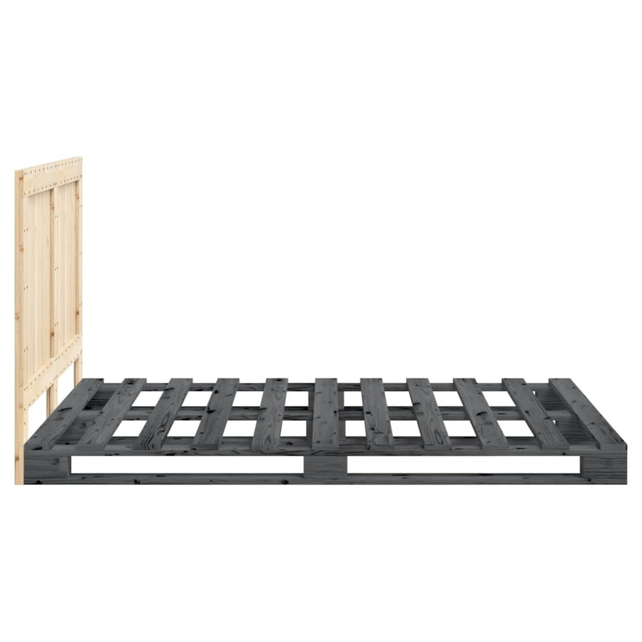 Bedframe met hoofdbord massief grenenhout grijs 140x200 cm