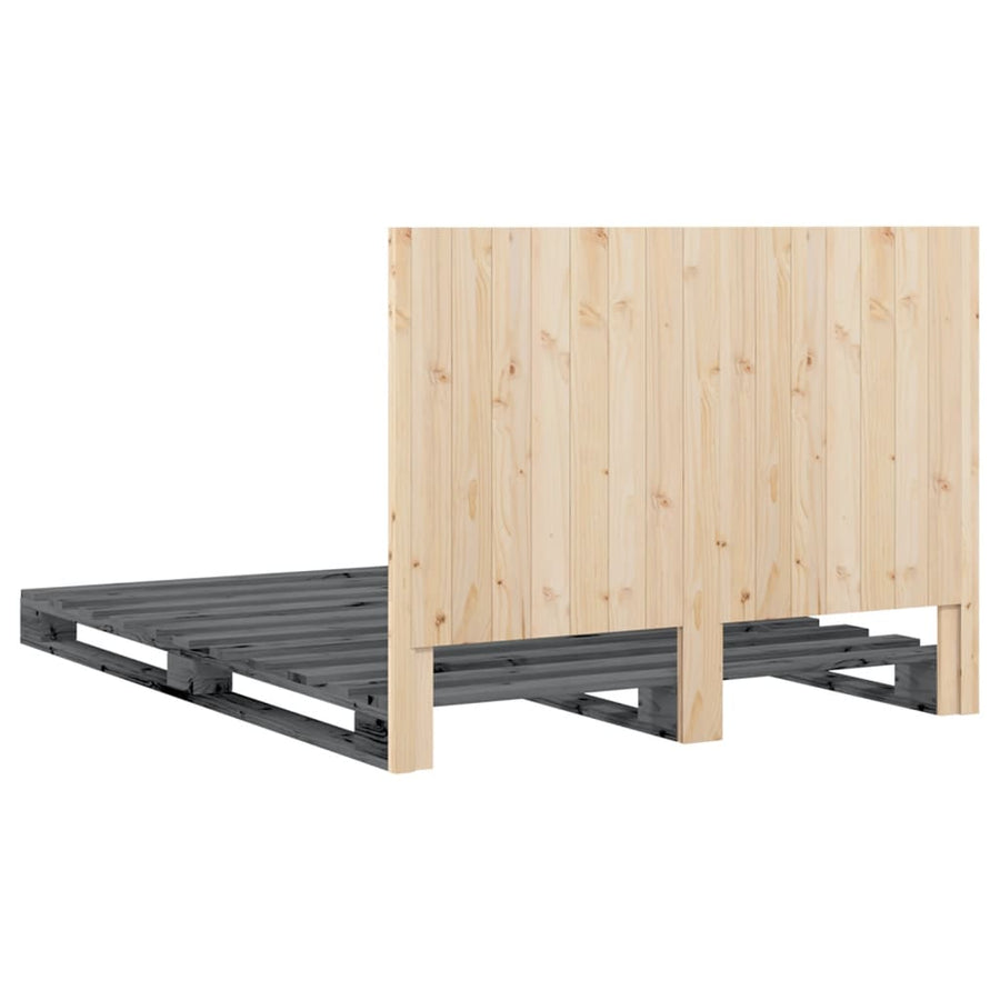 Bedframe met hoofdbord massief grenenhout grijs 140x200 cm