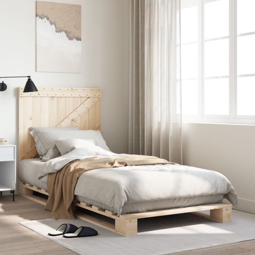 Bedframe met hoofdbord massief grenenhout 90x200 cm