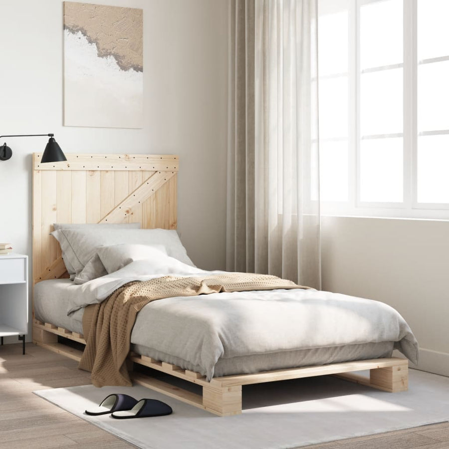 Bedframe met hoofdbord massief grenenhout 90x200 cm