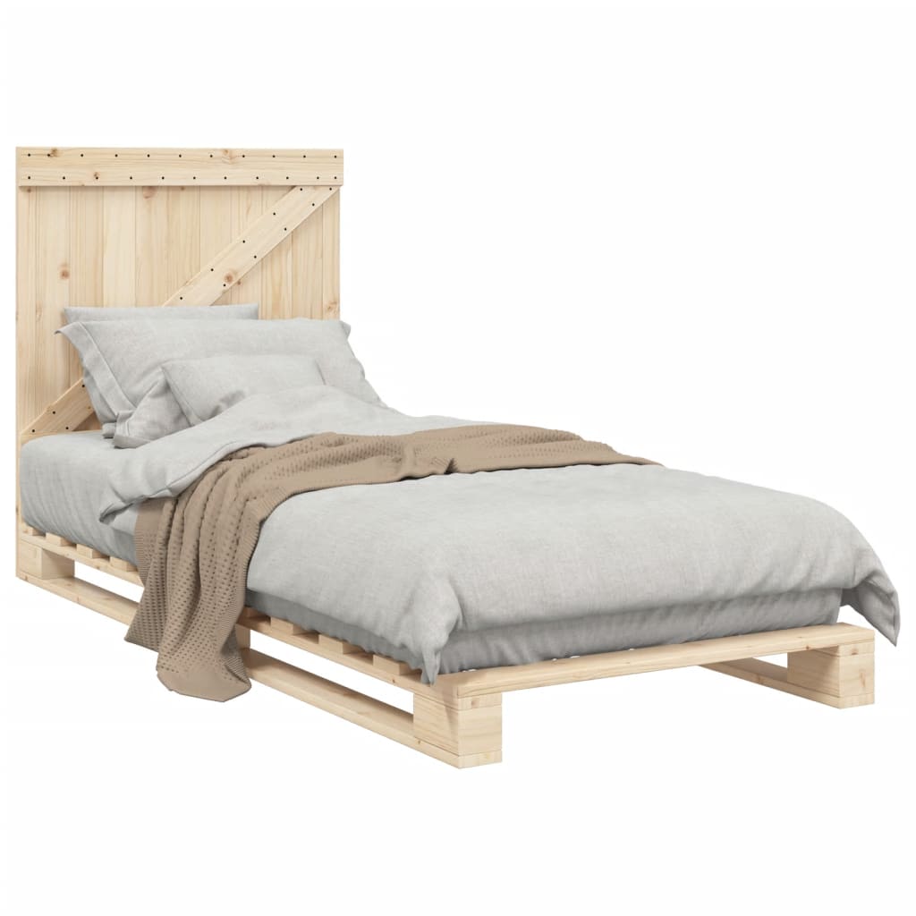 Bedframe met hoofdbord massief grenenhout 90x200 cm