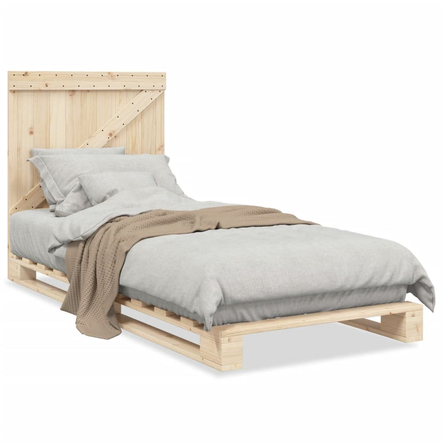 Bedframe met hoofdbord massief grenenhout 90x200 cm