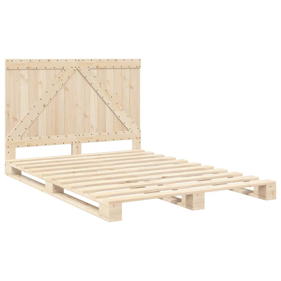 Bedframe met hoofdbord massief grenenhout wit 140x200 cm