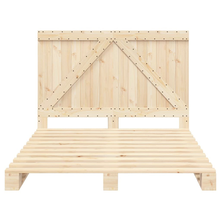 Bedframe met hoofdbord massief grenenhout wit 140x200 cm