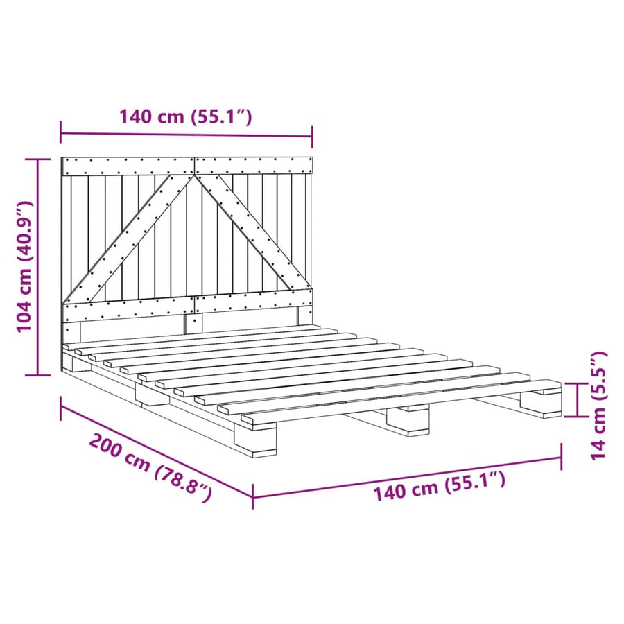 Bedframe met hoofdbord massief grenenhout wit 140x200 cm