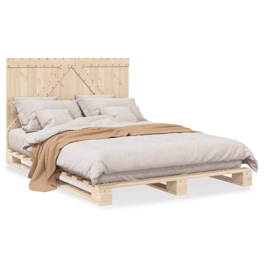 Bedframe met hoofdbord massief grenenhout wit 140x200 cm