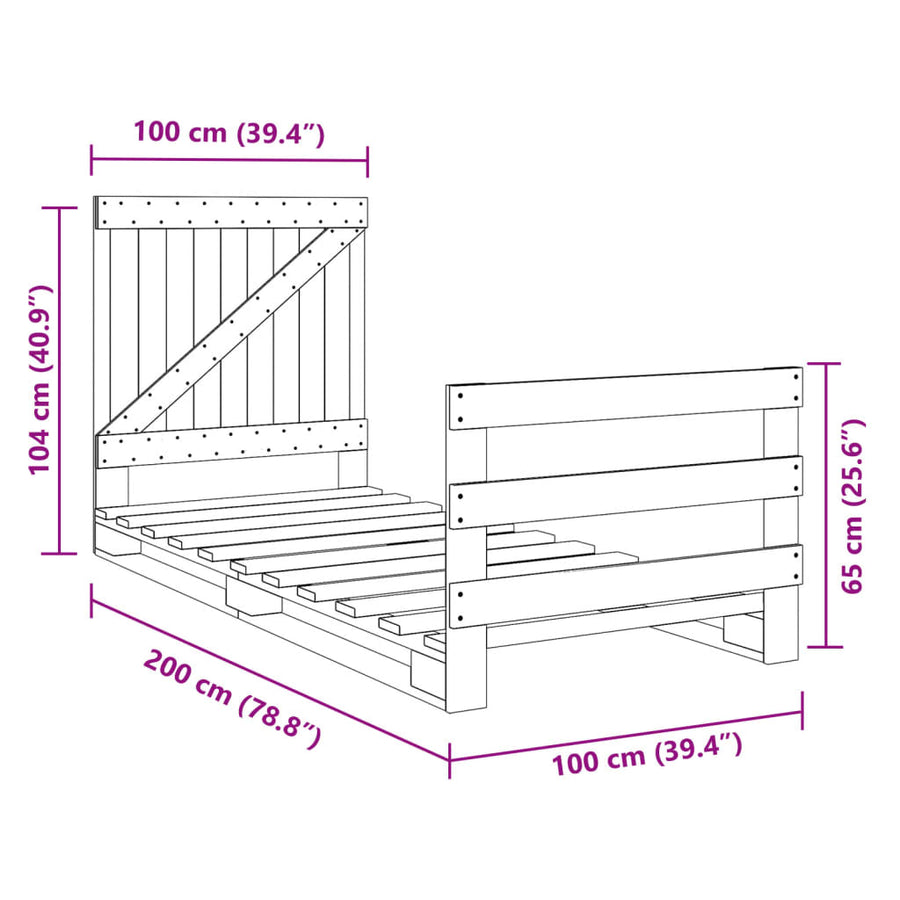 Bedframe met hoofdbord massief grenenhout 100x200 cm
