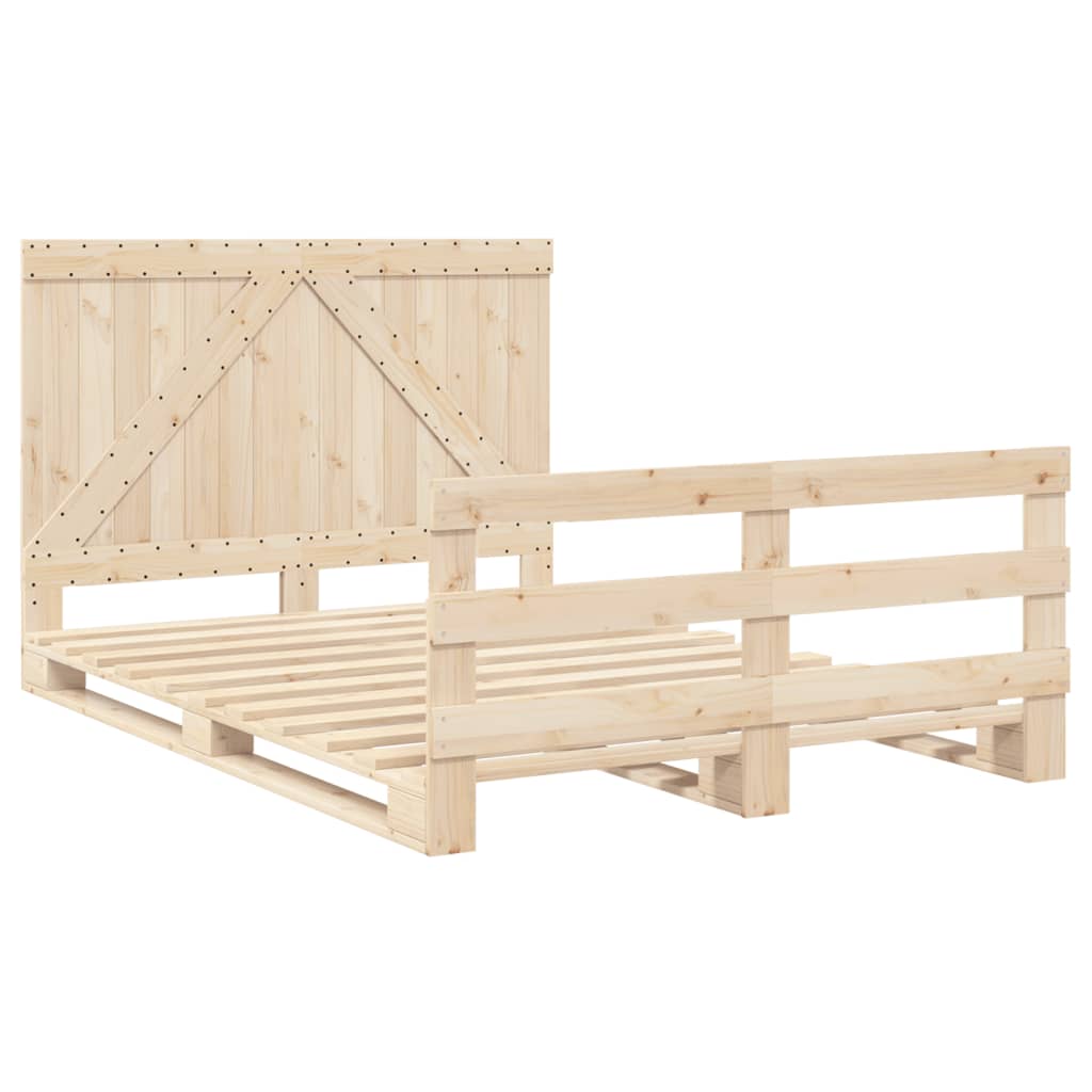Bedframe met hoofdbord massief grenenhout wit 140x200 cm