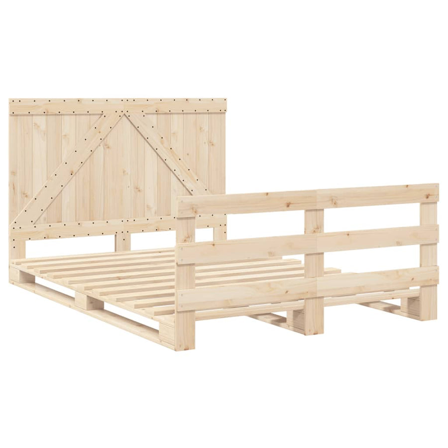 Bedframe met hoofdbord massief grenenhout wit 140x200 cm