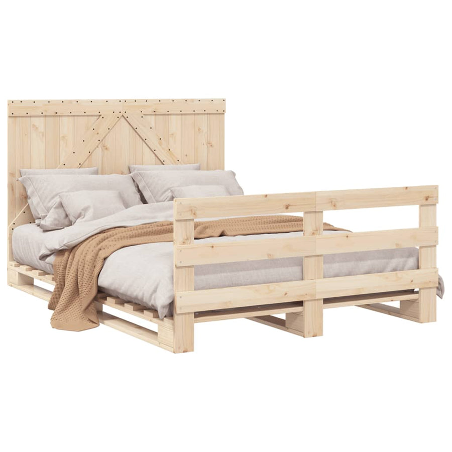Bedframe met hoofdbord massief grenenhout wit 140x200 cm