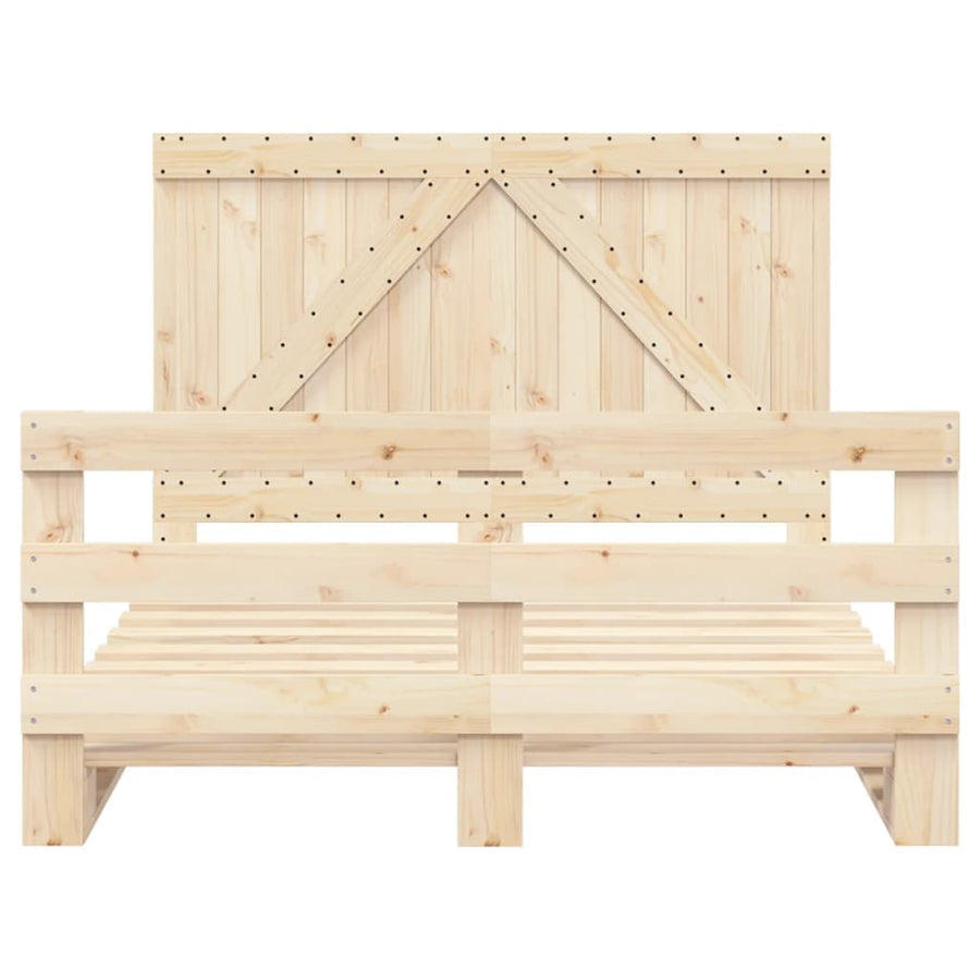 Bedframe met hoofdbord massief grenenhout wit 140x200 cm