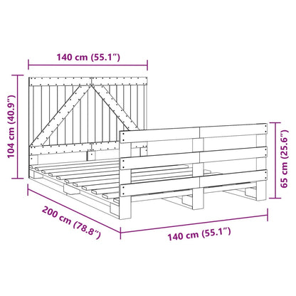 Bedframe met hoofdbord massief grenenhout wit 140x200 cm