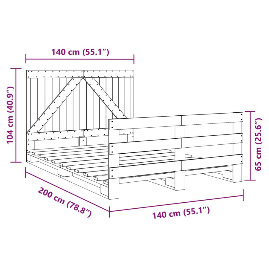 Bedframe met hoofdbord massief grenenhout wit 140x200 cm