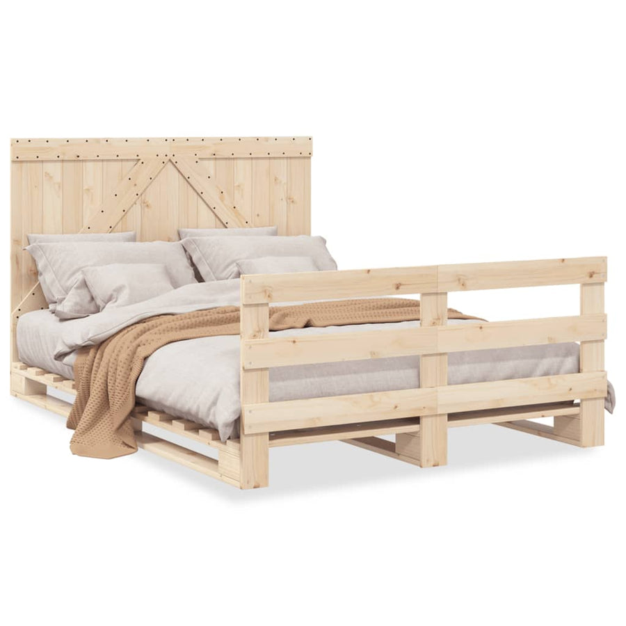 Bedframe met hoofdbord massief grenenhout wit 140x200 cm