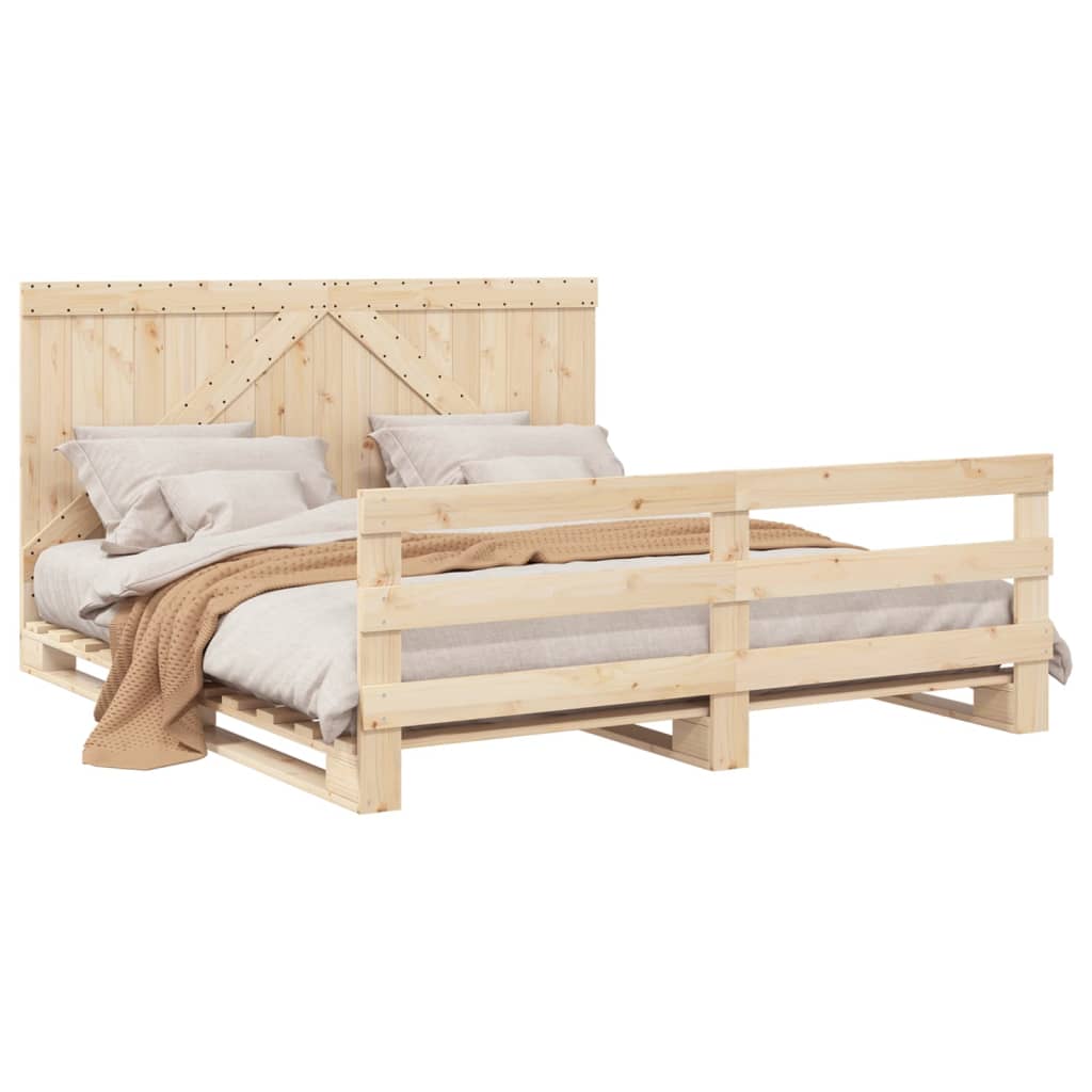 Bedframe met hoofdbord massief grenenhout 200x200 cm