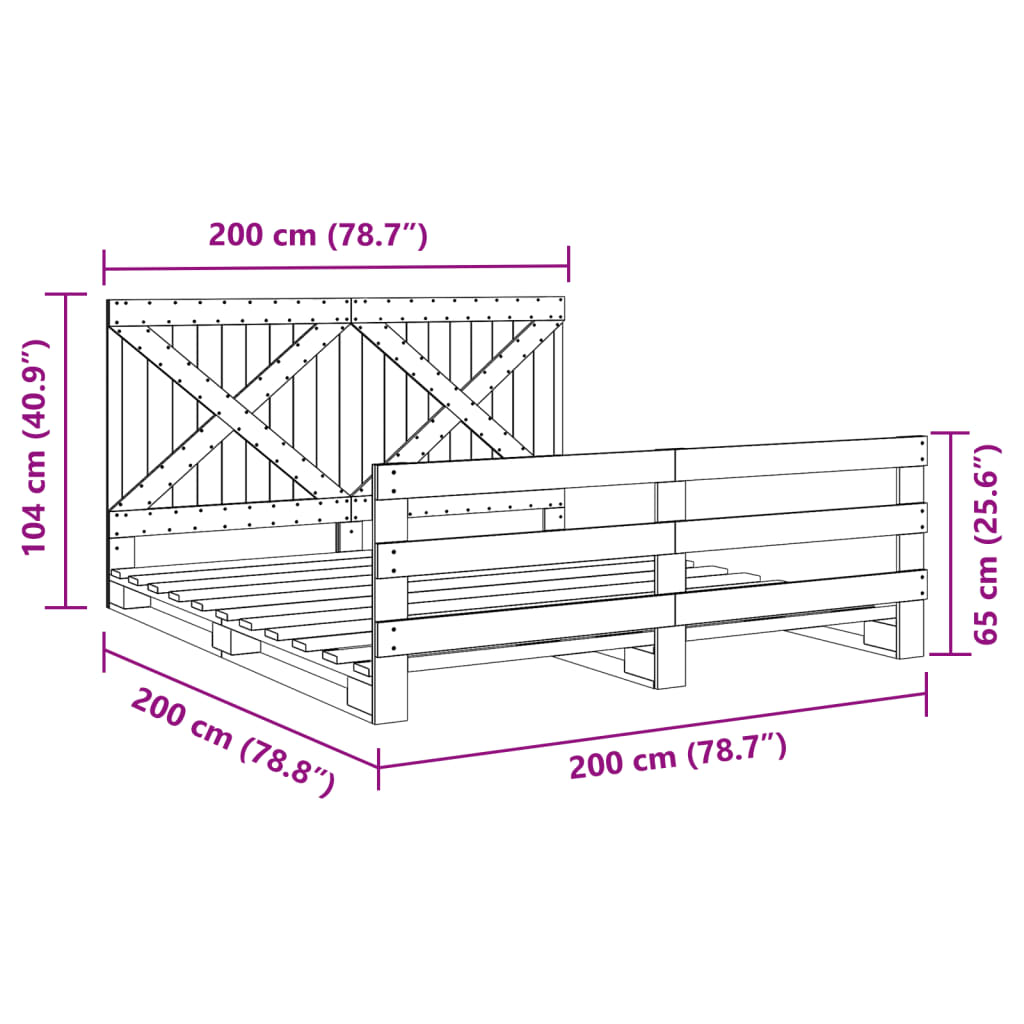 Bedframe met hoofdbord massief grenenhout 200x200 cm