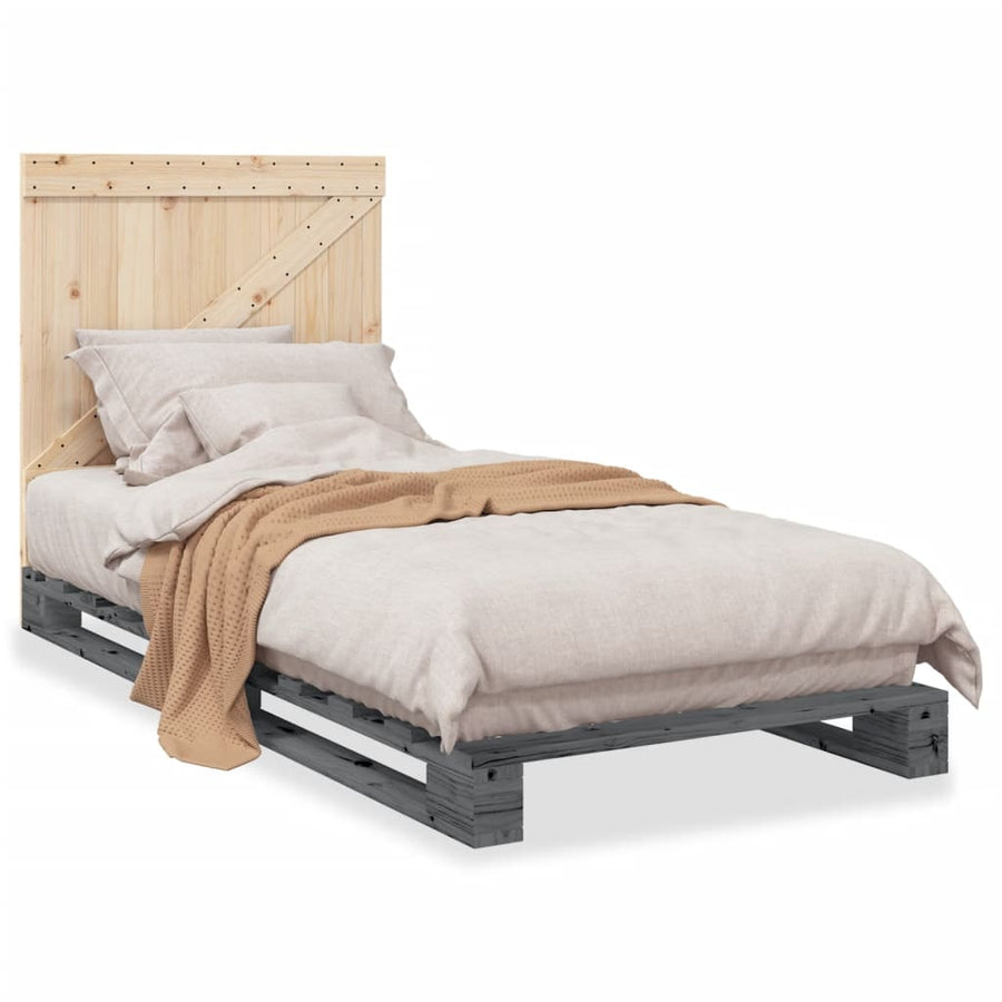 Bedframe Met Hoofdbord Massief Grenenhout Grijs 90X200 Cm