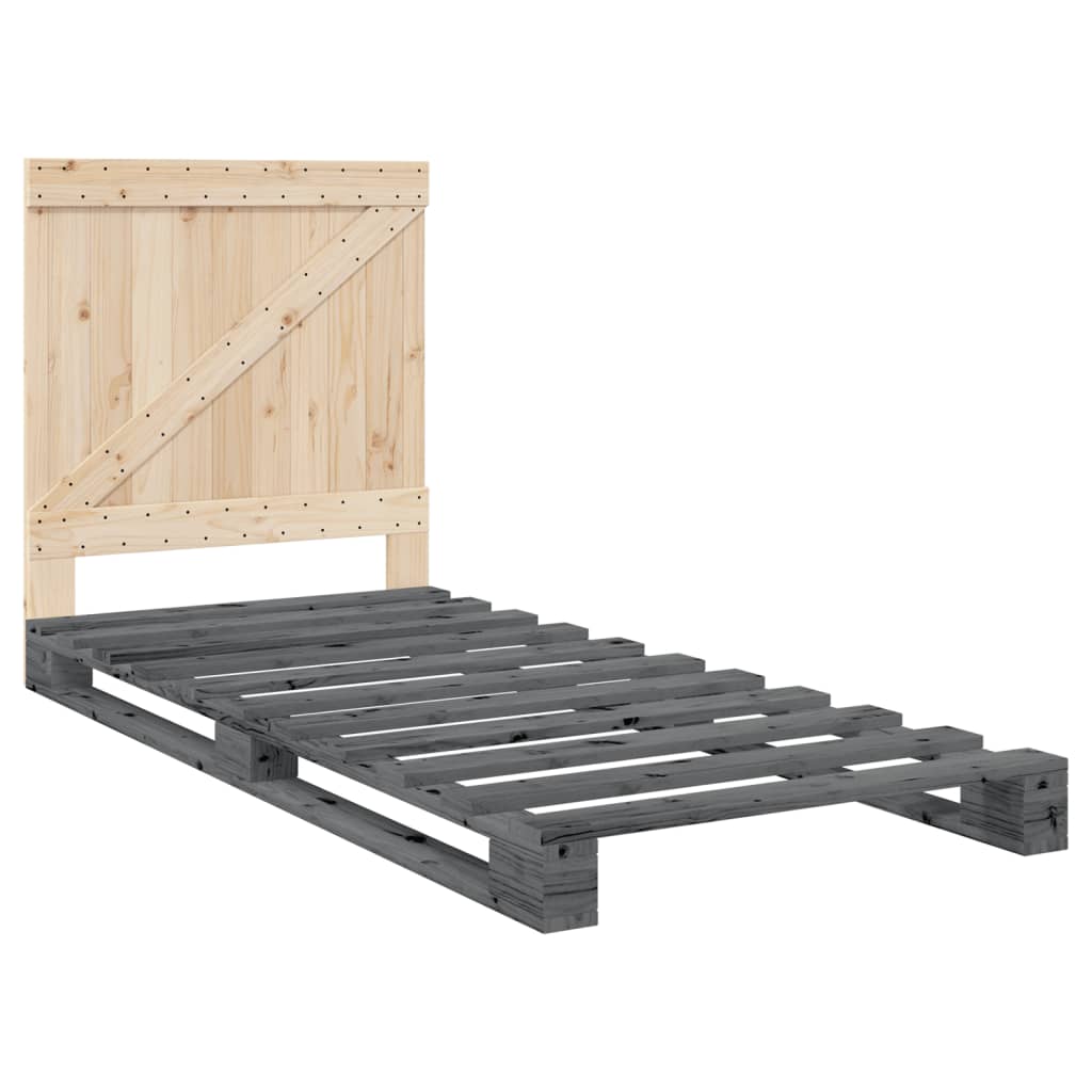 Bedframe Met Hoofdbord Massief Grenenhout Grijs 90X200 Cm