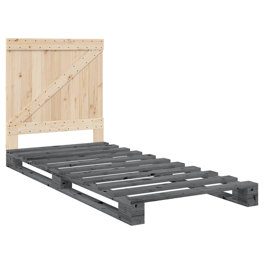 Bedframe Met Hoofdbord Massief Grenenhout Grijs 90X200 Cm