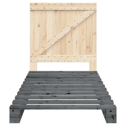 Bedframe Met Hoofdbord Massief Grenenhout Grijs 90X200 Cm