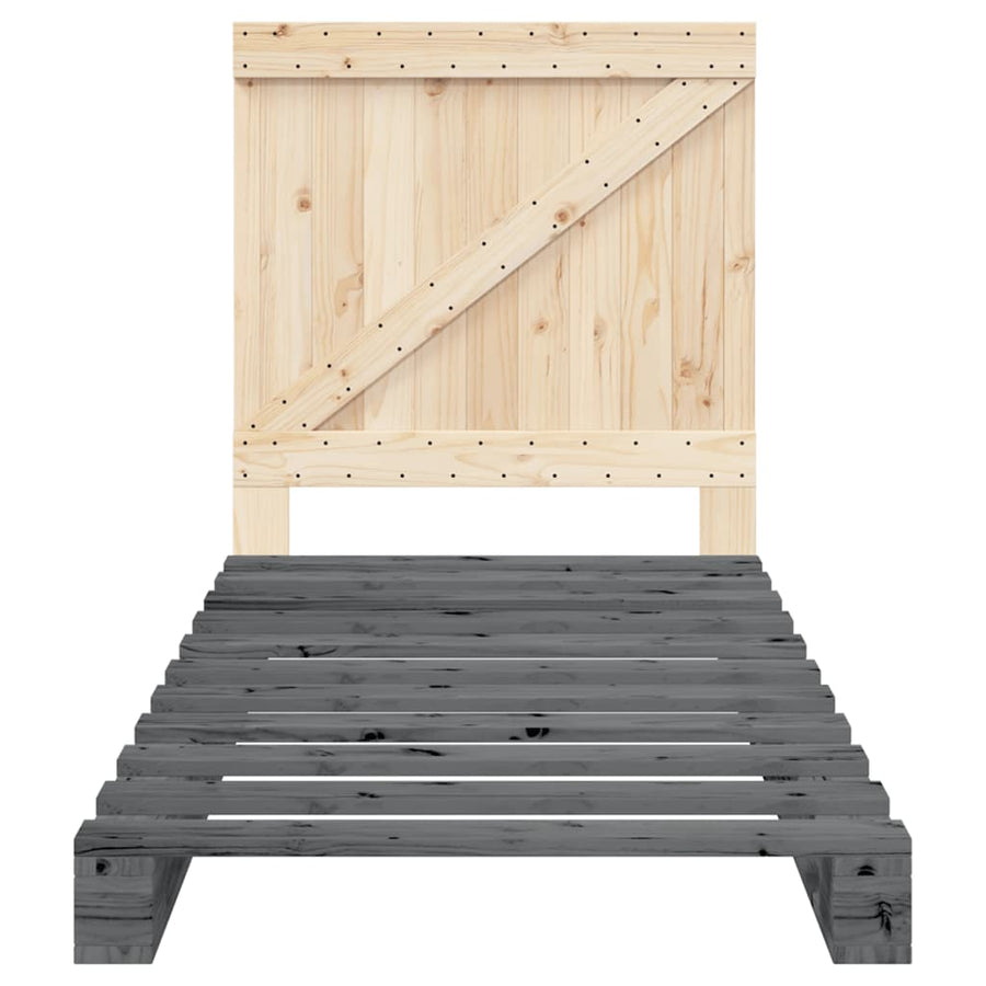 Bedframe Met Hoofdbord Massief Grenenhout Grijs 90X200 Cm