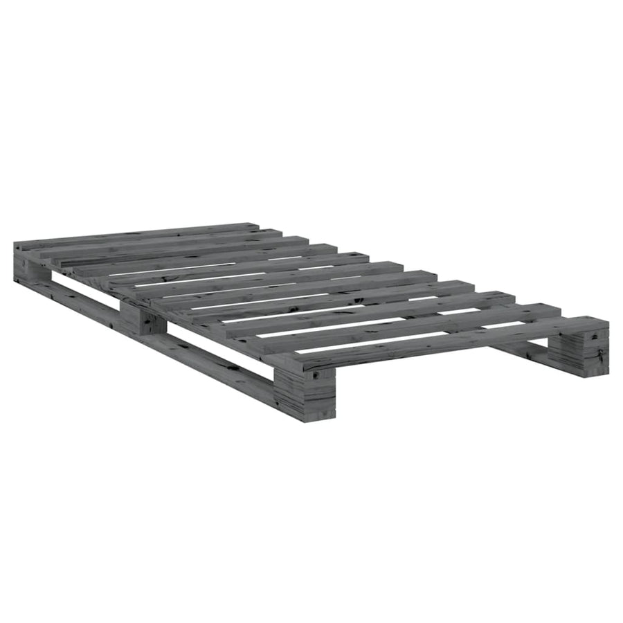 Bedframe Met Hoofdbord Massief Grenenhout Grijs 90X200 Cm
