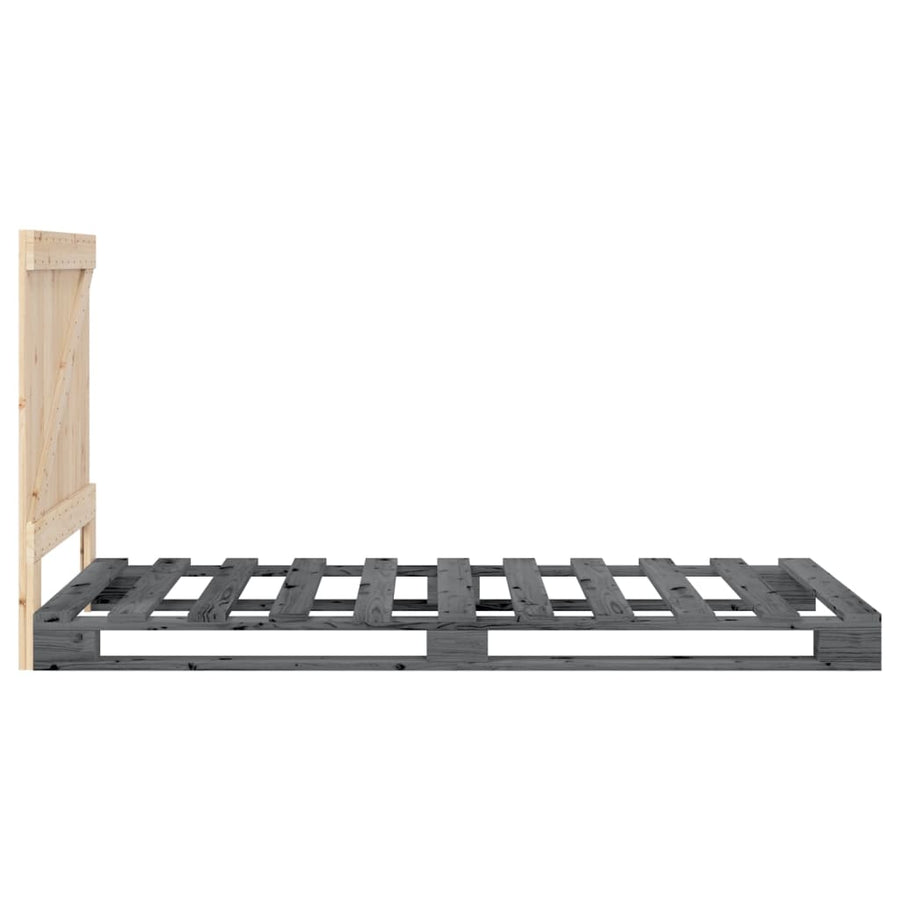 Bedframe Met Hoofdbord Massief Grenenhout Grijs 90X200 Cm