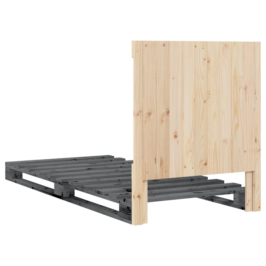 Bedframe Met Hoofdbord Massief Grenenhout Grijs 90X200 Cm