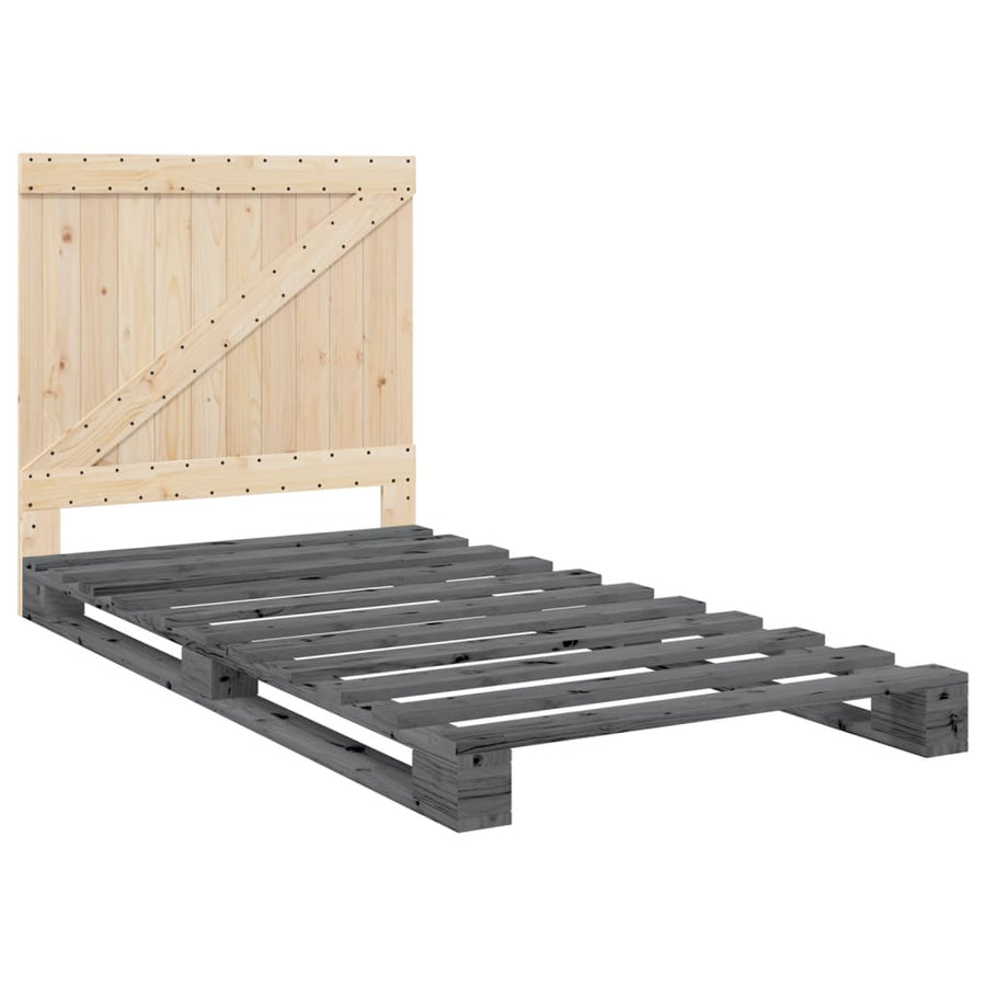 Bedframe Met Hoofdbord Massief Grenenhout Grijs 100X200 Cm Wit