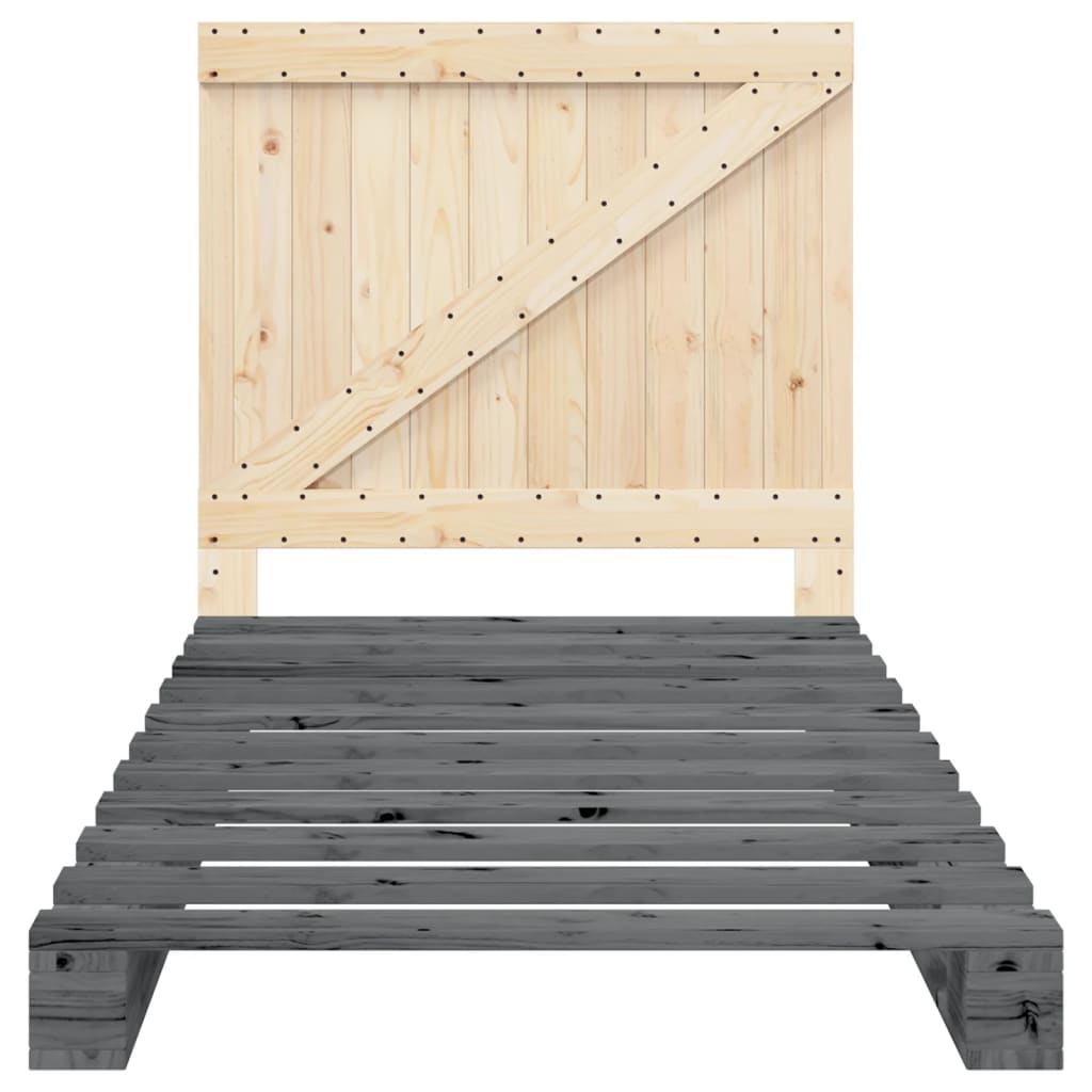 Bedframe Met Hoofdbord Massief Grenenhout Grijs 100X200 Cm Wit