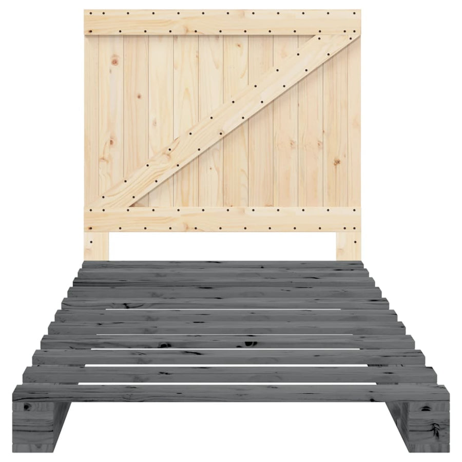 Bedframe Met Hoofdbord Massief Grenenhout Grijs 100X200 Cm Wit