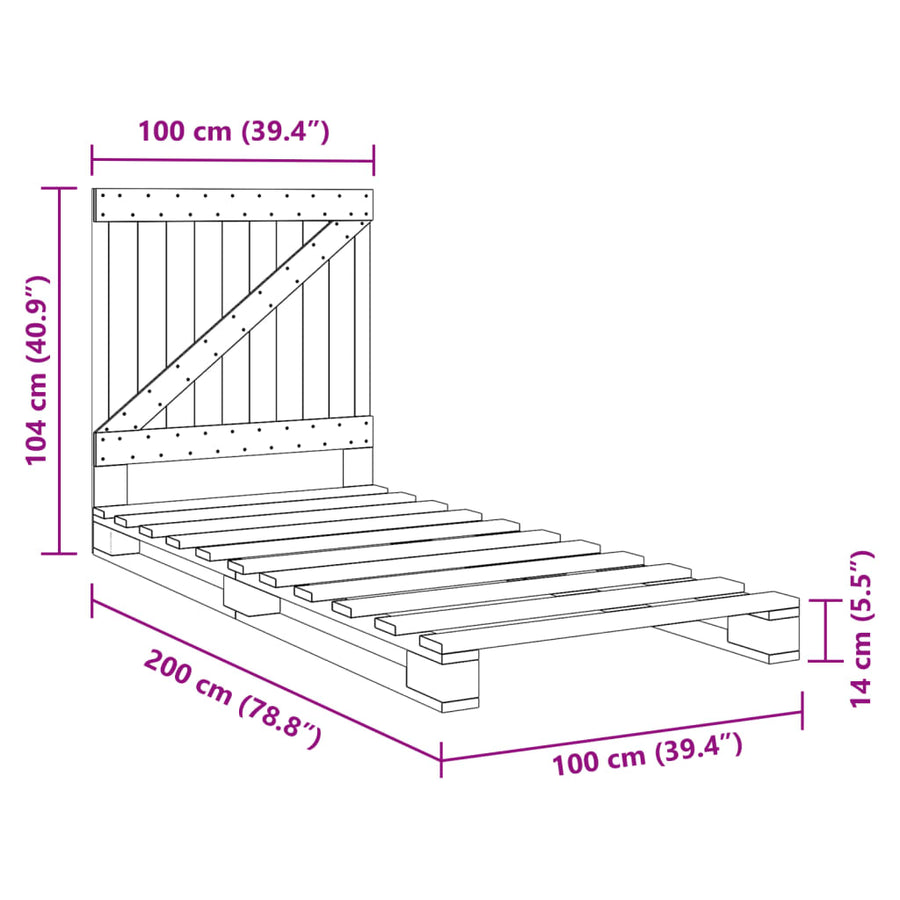 Bedframe Met Hoofdbord Massief Grenenhout Grijs 100X200 Cm Wit