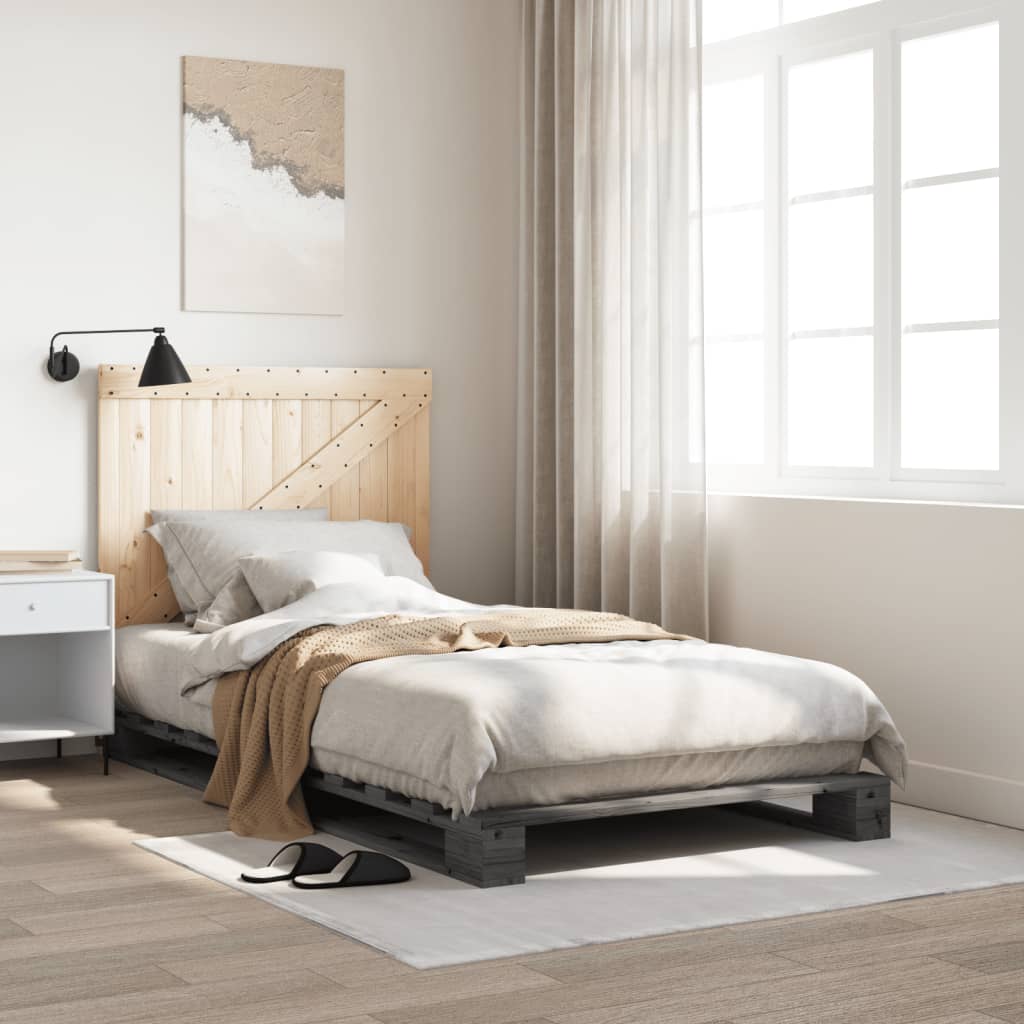 Bedframe Met Hoofdbord Massief Grenenhout Grijs 100X200 Cm Wit